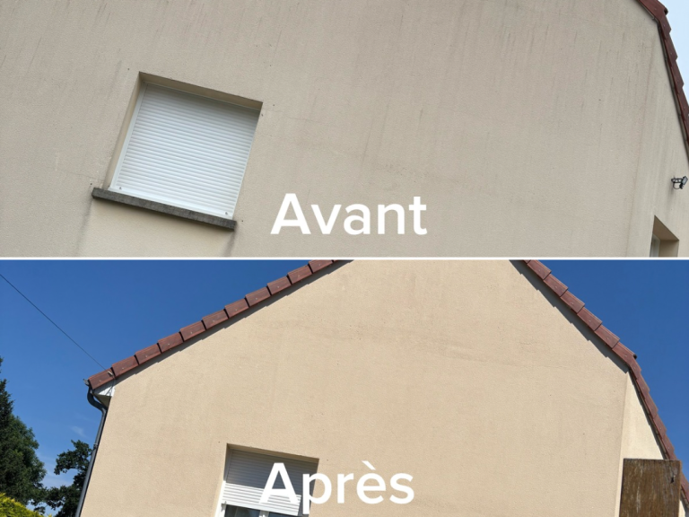 image : Avant/Après nettoyage façade nettoyage d'une façade de maison. Une photo d'un "avant" très sale, accompagner d'un après très propre et net
